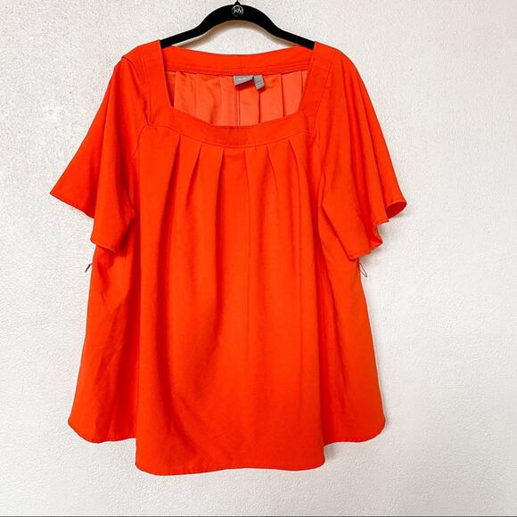 ASOS Orange Square Neck Pleated Front Top Size 14 - Picture 1 of 7